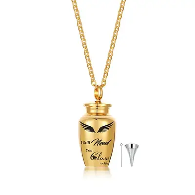 10K Gold Angel Wing Urn Necklace for Ashes Memorial Locket Ash Holder