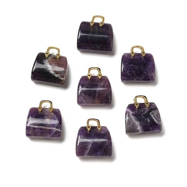 Natural Amethyst Brass Pendants