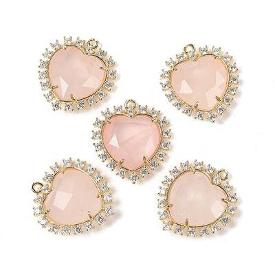 Natural Rose Quartz Faceted Heart Pendants
