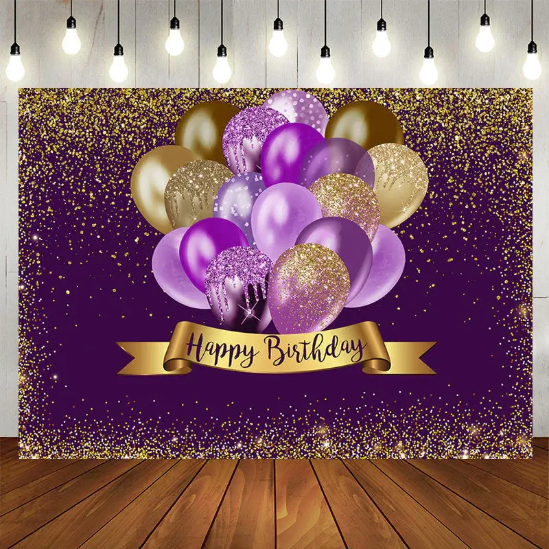 Aperturee Gorgeous Golden Bokeh Purple Birthday Backdrop
