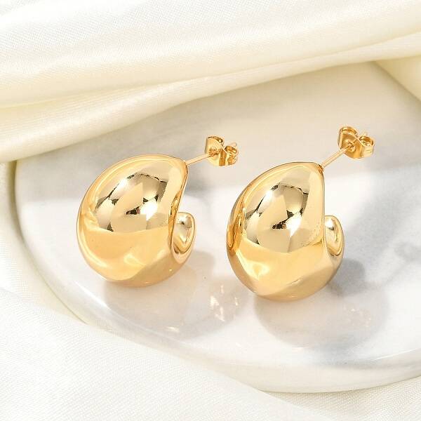 Ion Plating(IP) 304 Stainless Steel Moon Stud Earrings for Women