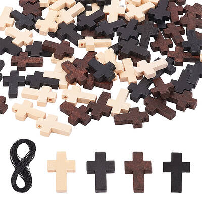 90pcs Wood Cross Pendants 3 Color Blessing Cross Charm Spacer Beads for Party Favors