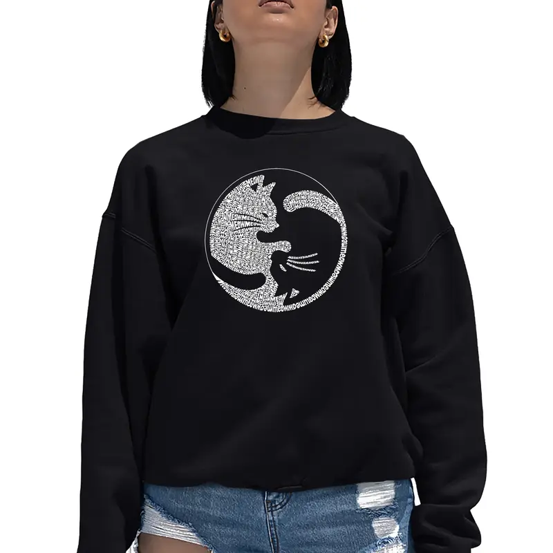 Yin Yang Cat Women's Word Art Crewneck Sweatshirt - Purple - X-Large
