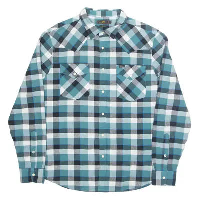 LEE Slim Fit Mens Shirt Blue Check Long Sleeve XL