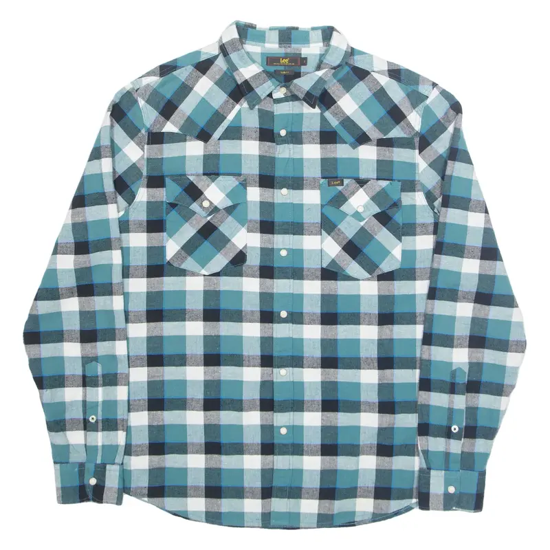 LEE Slim Fit Mens Shirt Blue Check Long Sleeve XL