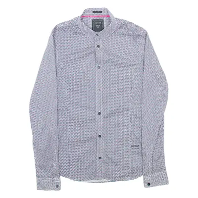 GUESS Super Slim Fit Womens Shirt Blue Geometric Long Sleeve XS