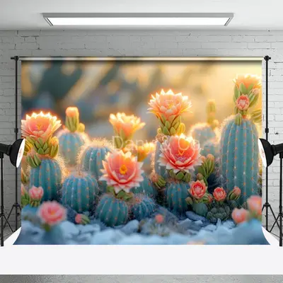 Cactus Flowers Spring Photo Backdrop Under Sunlight - Aperturee