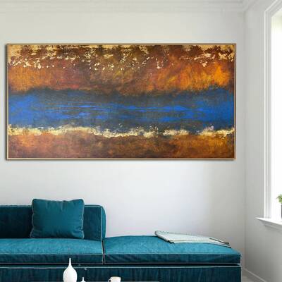 Large Abstract Landscape Paintings On Canvas Original Stream Art Countryside Artwork Modern Oil Painting Aesthetic Decor | ST...
