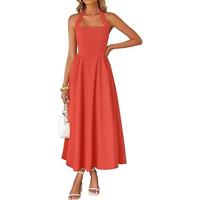 ZESICA Women's Summer Sleeveless Halter Midi Dress 2025 Off Shoulder High Waist Swing Flowy Beach Long Dresses