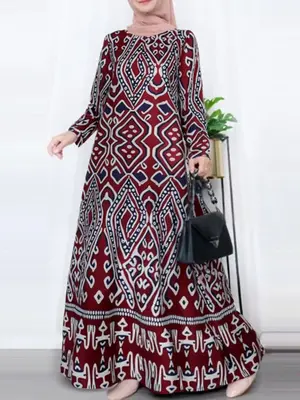 Women's Ethnic Pattern Pocket Arabian Dress, Chic Elegant Dress for Party Club Wear, Thobe, Women's Islamic Clothing for Fall...