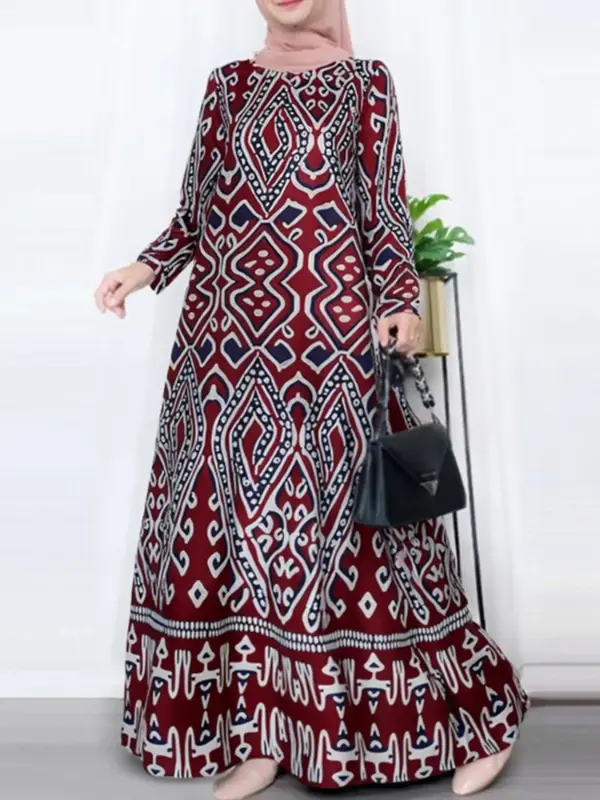 Women's Ethnic Pattern Pocket Arabian Dress, Chic Elegant Dress for Party Club Wear, Thobe, Women's Islamic Clothing for Fall...