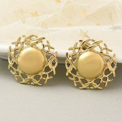 Ion Plating(IP) 304 Stainless Steel Flat Round Stud Earrings for Women
