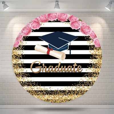 Aperturee Floral Mortarboard Glitter Stripe Circular Grad Backdrop | Personalized Grad Backdrops | Diy Grad Photo Backdrop | ...