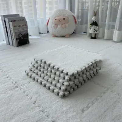 Solid Color Non-slip Rug Indoor Carpet, Home Interlocking Fleece Cushion, Washable Soft Mat for Home Room, Bedroom, Living Ro...