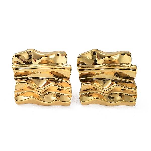 Ion Plating(IP) 304 Stainless Steel Textured Square Ear Studs for Women