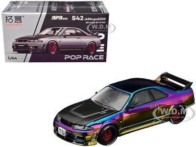 Skyline GT-R (R33) RHD (Right Hand Drive) Chameleon Chrome with Carbon Hood APA XPO 2025 Exclusive 1/64 Diecast Model Car b...