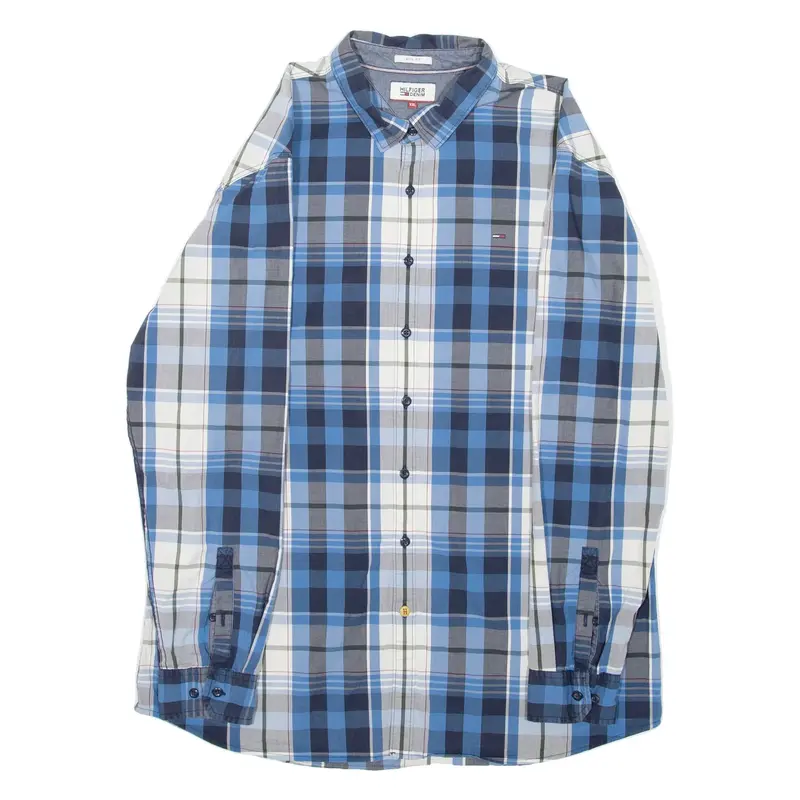 TOMMY HILFIGER Slim Fit Mens Shirt Blue Check Long Sleeve 2XL