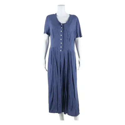 Womens Day Dress Blue Spotted Short Sleeve Midi UK 14