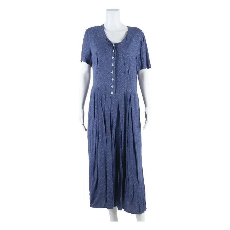 Womens Day Dress Blue Spotted Short Sleeve Midi UK 14