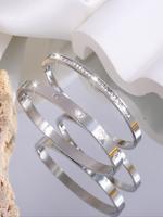 Gorgeous Exquisite Love Single Row Drill Bangle (2pcs), Personality Fashion Stainless Steel Jewelry for Party, Daily Clothing...