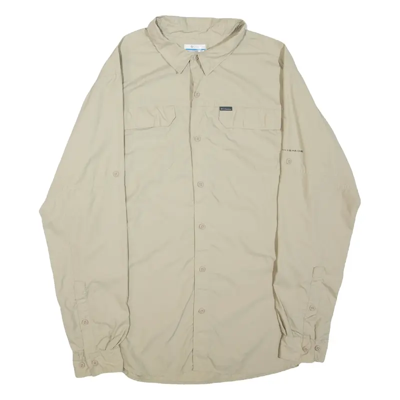 COLUMBIA Mens Plain Shirt Beige Long Sleeve XL