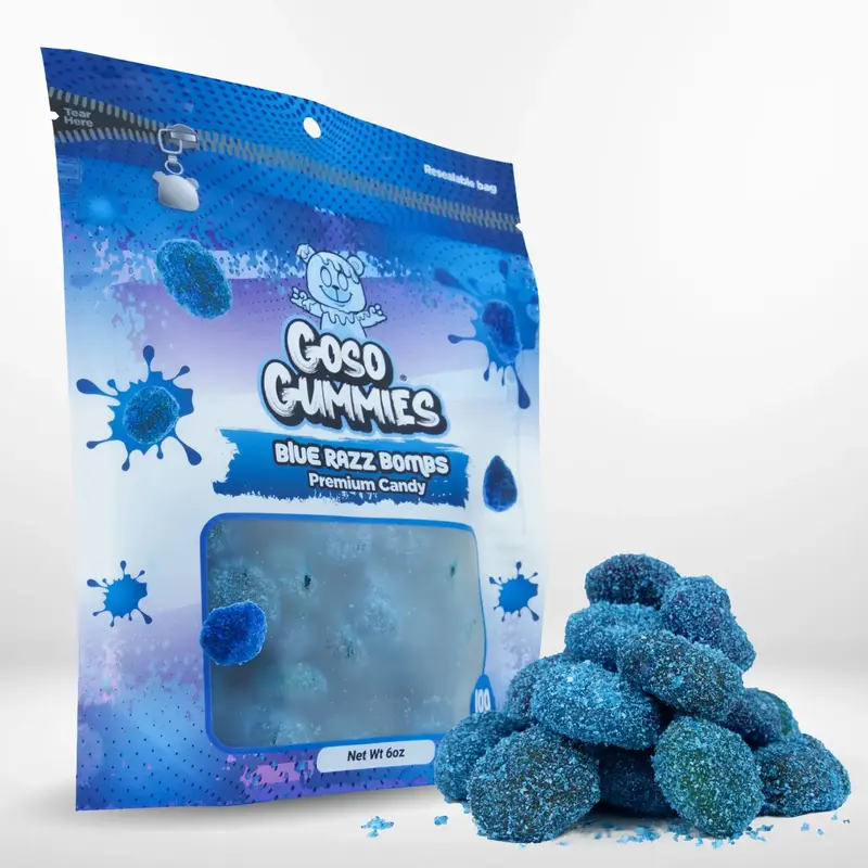 Goso Gummies SWEET Blue Razz Gusher Bombs 6oz - *NON SOUR* - Chewy Candy