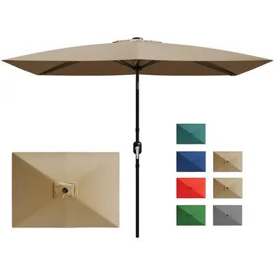 Garvee 10' x 6.5' Rectangular Patio Umbrella – Heavy Duty 6-Rib Outdoor Market Parasol with Crank & Push Button Tilt, Sun P...