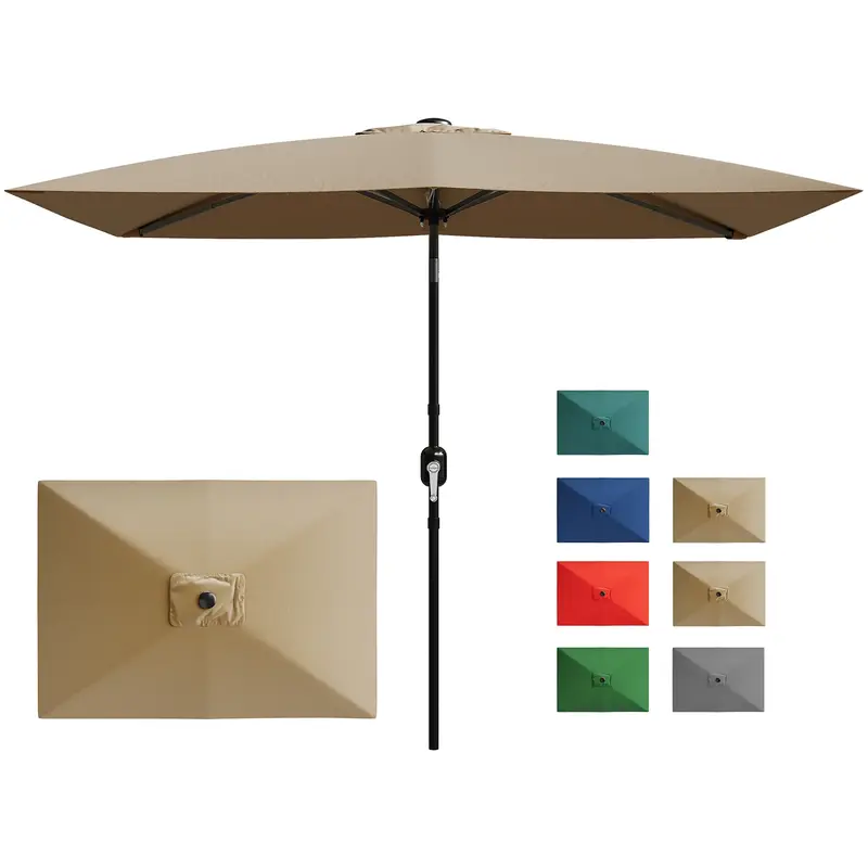 Garvee 10' x 6.5' Rectangular Patio Umbrella – Heavy Duty 6-Rib Outdoor Market Parasol with Crank & Push Button Tilt, Sun P...