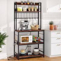 Walsunny 65'' Bakers Rack with Power Outlet,10 Hooks Microwave Stand, Coffee Bar with Metal Wire Panel, Kitchen Storage Shelf...