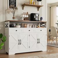 Vabches Farmhouse Buffet & Sideboard Cabinet with Storage - White Pantry Cabinet with Drawers, Wood Cupboard Hutch, Coffee Ba...