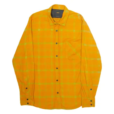 HUGO BOSS Regular Fit Mens Flannel Shirt Orange Check Long Sleeve M