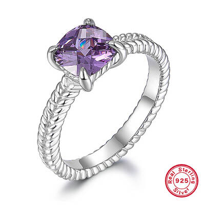 Anti-Tarnish Rhodium Plated 925 Sterling Silver Square Finger Rings