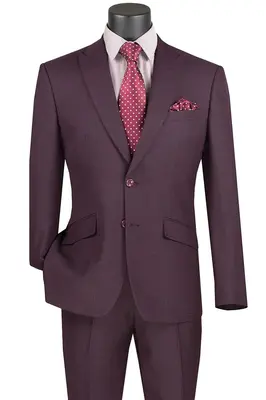 Vinci Men's 2 Piece Slim Fit Windowpane Suit Accent Design