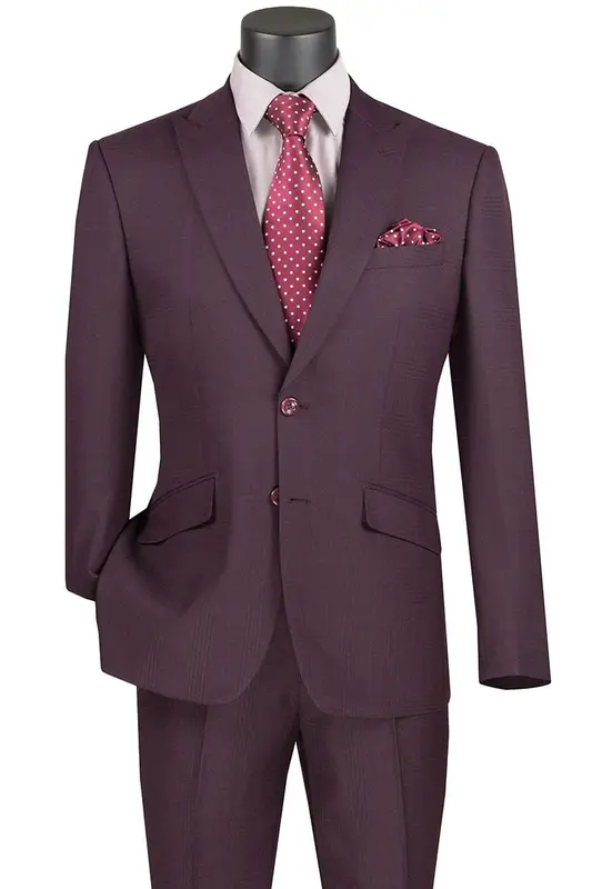 Vinci Men's 2 Piece Slim Fit Windowpane Suit Accent Design