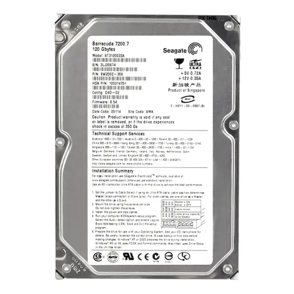 ST3120022A Seagate BarraCuda 7200.7 Series 120GB 7200RPM IDE Ultra ATA/100 (ATA-6) 2MB Cache 3.5-Inch Hard Drive