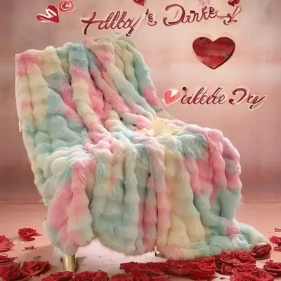 Solid Color Imitation Rabbit Fur Plush Blanket, 1 Count 800GSM Soft Comfortable Warm Bed Throw Blanket, Valentine's Day Skin-...