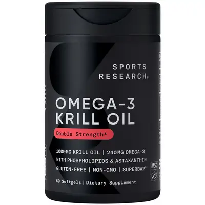 Sports Research Krill Oil Supplement with EPA & DHA Omega 3, Phospholipids & Astaxanthin from Antarctic Krill - Highest Conce...