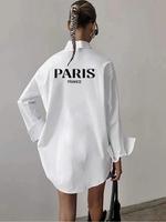 Women's Solid Color Long Sleeve Shirt, Casual Curved Hem Button Blouse Top for Spring & Fall, Women's Clothing for Daily Wear
