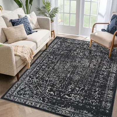Garvee Vintage Area Rug, 4x6 Stain Resistant Carpet Non Shedding Non-Slip Soft Rug Bedroom Dining Room or Home Office, Low Pi...