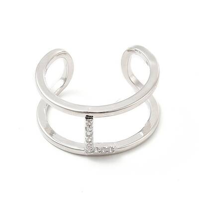 Clear Cubic Zirconia Initial Letter Open Cuff Ring
