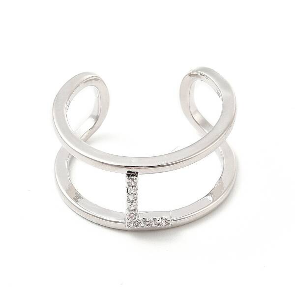 Clear Cubic Zirconia Initial Letter Open Cuff Ring