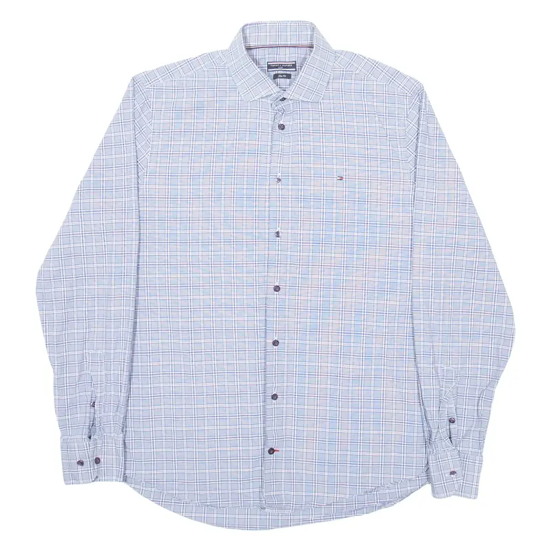 TOMMY HILFIGER Slim Fit Mens Shirt Blue Check Long Sleeve XL