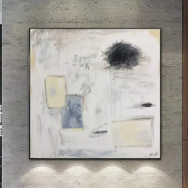 Large Original Acrylic Abstract White Paintings On Canvas Minimalist Fine Art Modern Art Contemporary Wall Art | BLURRED LINE...