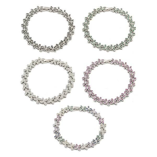 Rack Plating Brass Pave Cubic Zirconia Butterfly Link Bracelets for Women