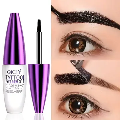 Easy Peel Eyebrow Gel - waterproof and sweatproof, long-lasting black or brown tattoo color, film-forming, coverage, creates ...
