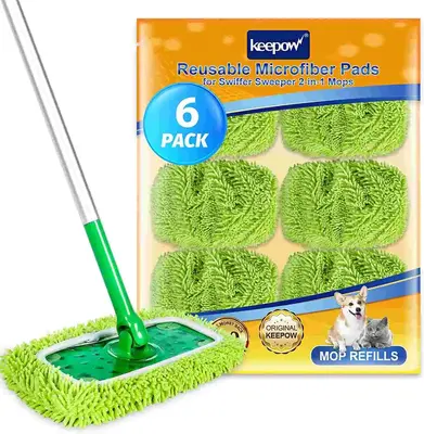 KEEPOW Dry Sweeping/Wet Mopping Cloths for Swiffer Sweeper Mop Deluxe Reusable & Washable Microfiber Mop Pads for All 10 Inch...