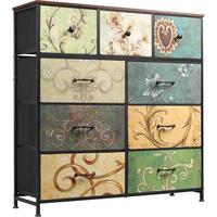 WLIVE Floral Storage Tower | 9-Drawer Organizing Cabinet/Dresser with Wood Grain Finish, Fabric Bins, Steel Frame, Perfect fo...