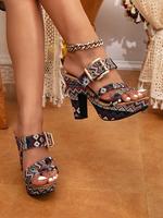 Women's Fashionable Western Ethnic Pattern High Heel Boho Sandals,  Unique Sandals, Casual Versatile Sandals, Bohemian Sandal...
