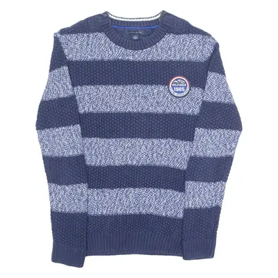 TOMMY HILFIGER Boys Patterned Jumper Blue Striped Waffle Knit L