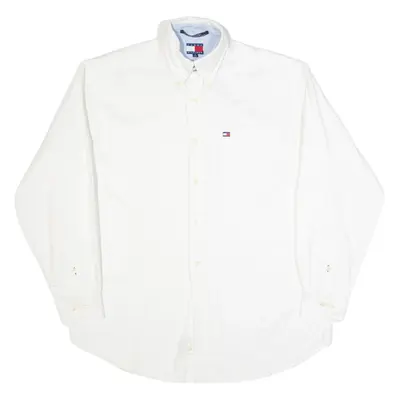 TOMMY HILFIGER Mens Plain Shirt White Long Sleeve S
